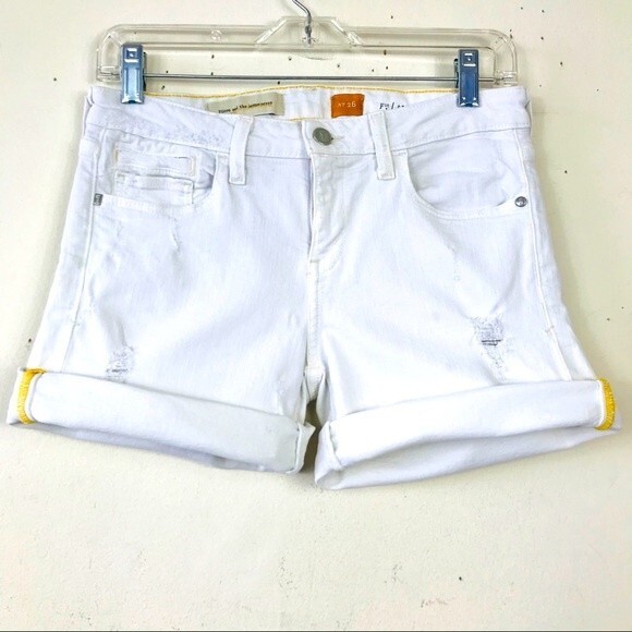 Anthropologie Pilcro Letterpress Stet Off White Distressed Jean Denim Shorts 26 - Picture 3 of 13